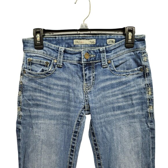 BKE Womens 27x31 Stella Low Rise 99% Cotton Jeans Blue Bootcut Denim Embroidered - Picture 4 of 16